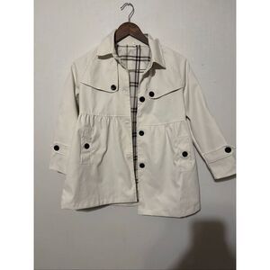 No Brand Little Girls Size Small White Black Button Up Trench Coat Jacket